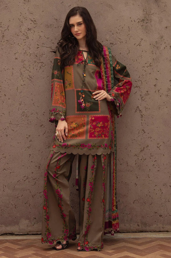 Brown Digital Print Lawn 3Pcs Set for Women