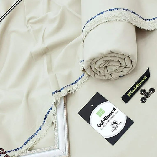 Men’s Off White Wash & Wear Plain Suit – Unstitched All Season Fabric
