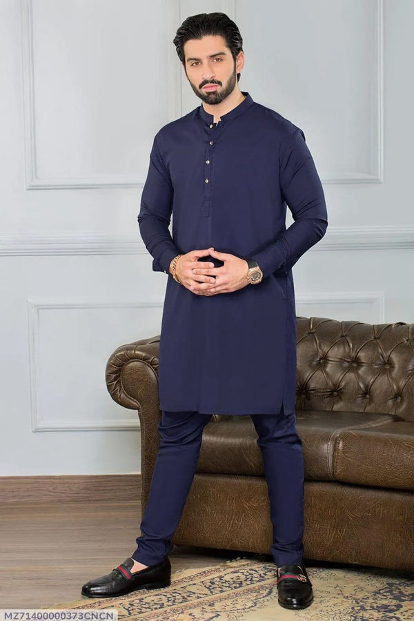 2 Pcs Men’s Stitched Wash & Wear Plain Shalwar Kameez – Blue
